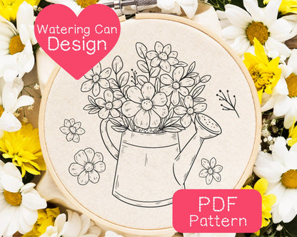 Watering Can Hand Embroidery Pattern