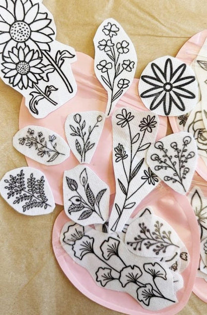 Floral Stick and Stitch Embroidery Stickers 9pk