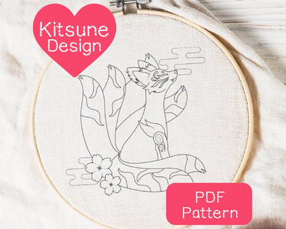Japanese Kitsune Embroidery Pattern