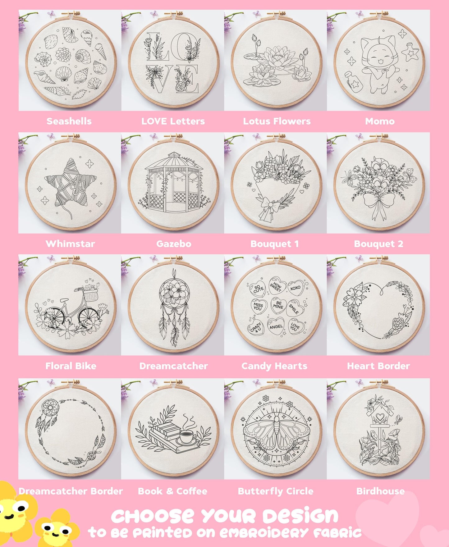 Pre-Printed Embroidery Fabric Panel: Beginner Hand Embroidery Design (PDF Pattern Included)