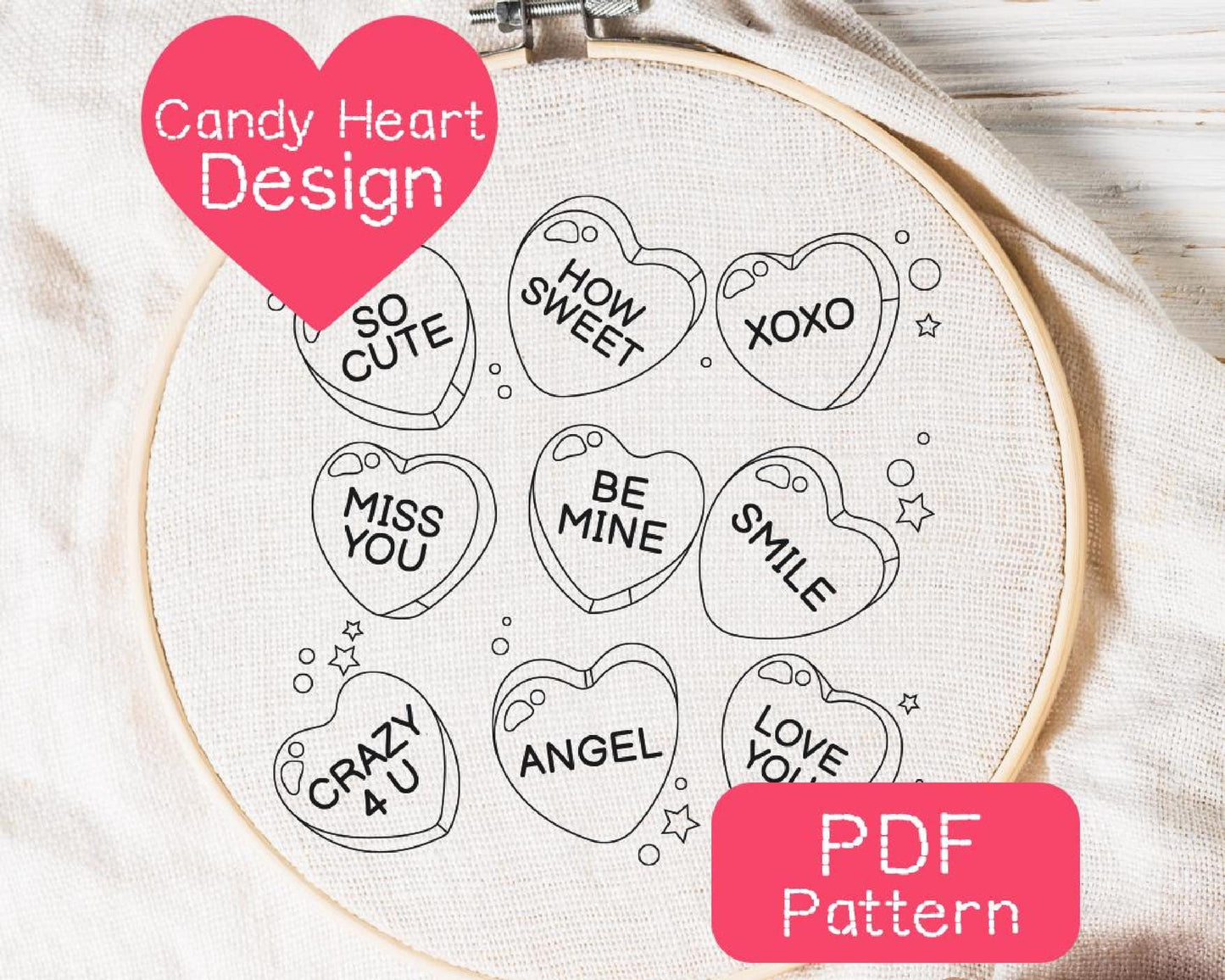 Candy Hearts Embroidery Pattern