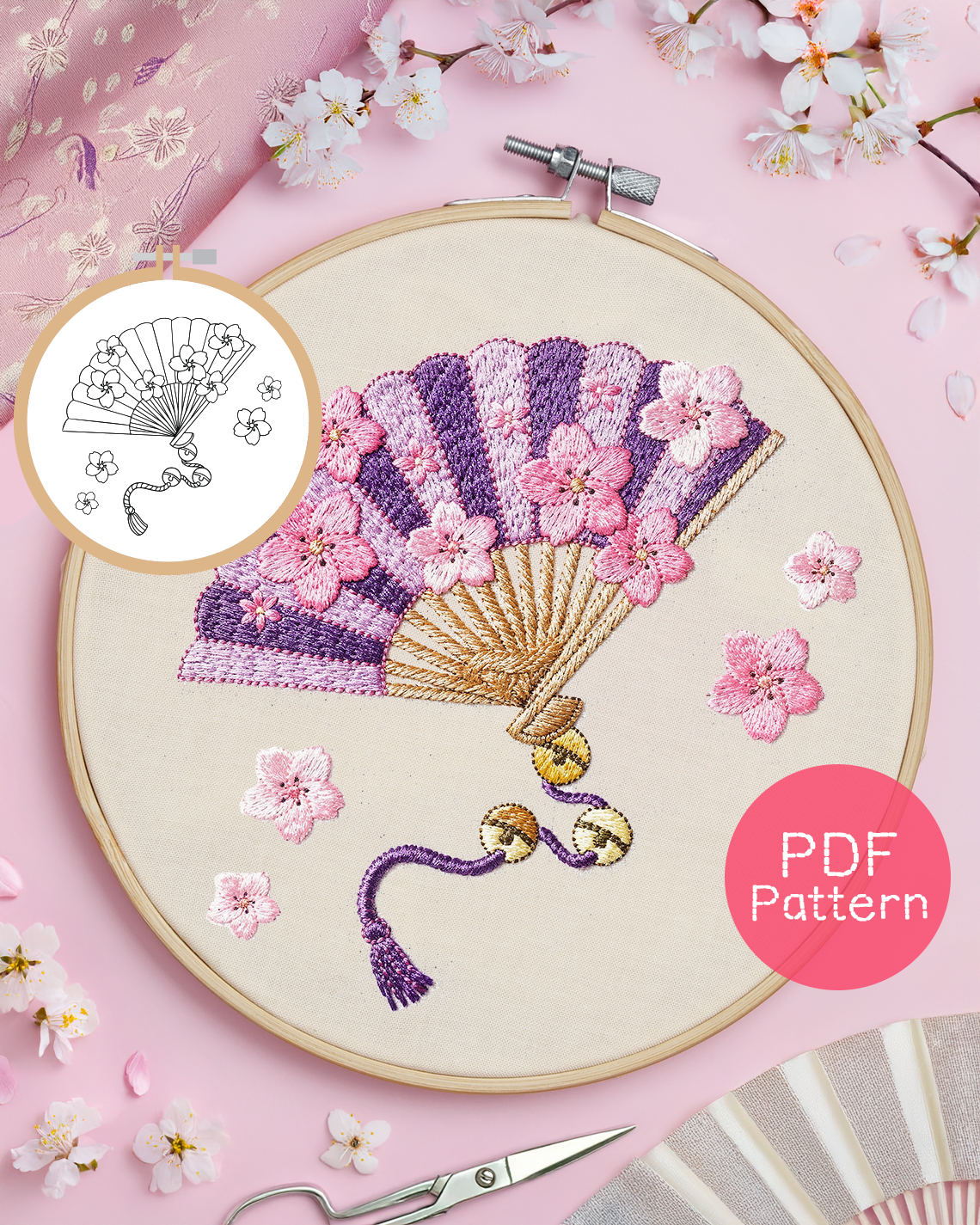 Japanese Fan Embroidery Pattern