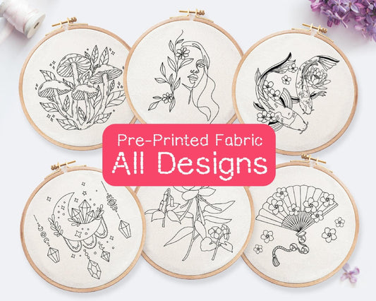 Pre-Printed Embroidery Fabric Panel: Beginner Hand Embroidery Design (PDF Pattern Included)