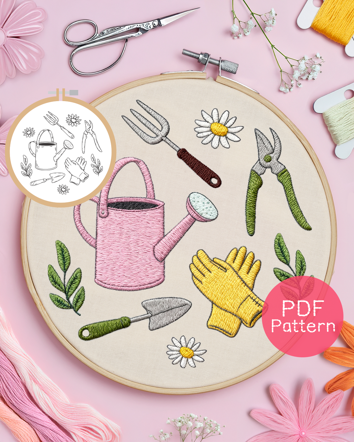 Spring Garden Tools Embroidery Pattern