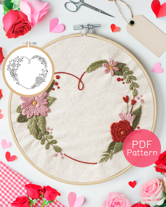 Flower Heart Embroidery Pattern