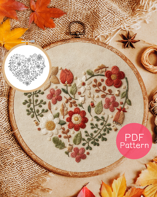 Floral Heart Embroidery Pattern