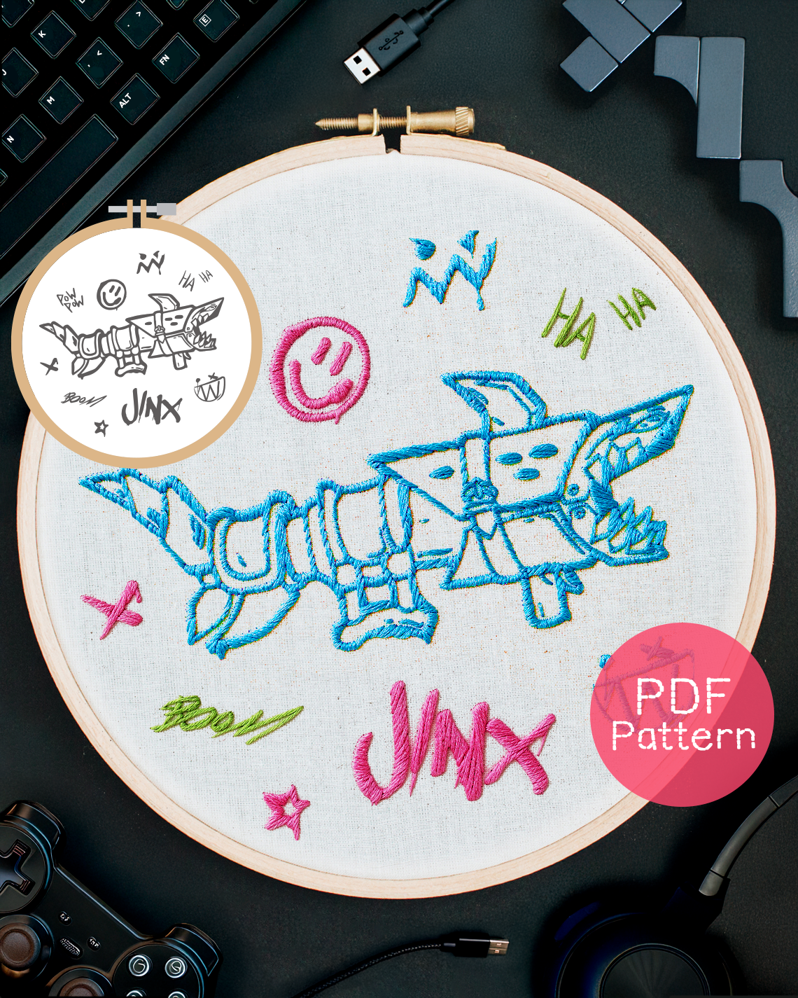 Arcane Jinx League of Legends Embroidery Pattern