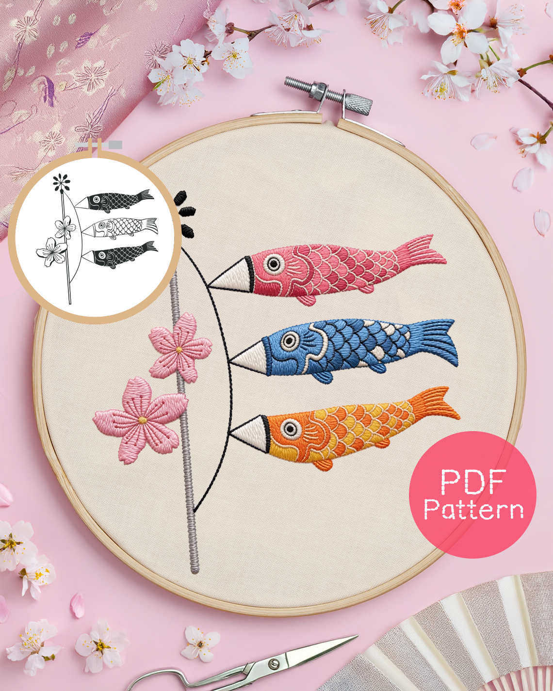 Japanese Koinobori Embroidery Pattern