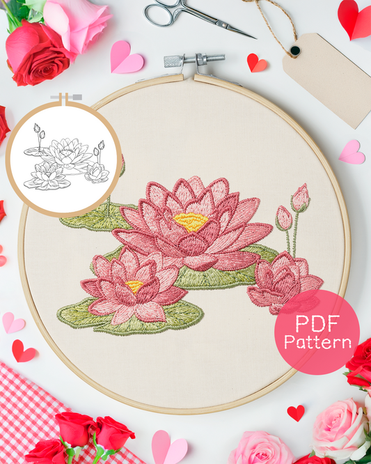 Lotus Flower Embroidery Pattern