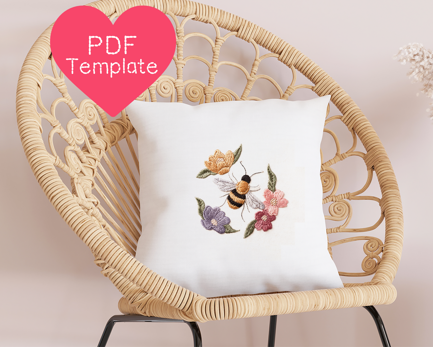 Stickmuster Biene und Blumen