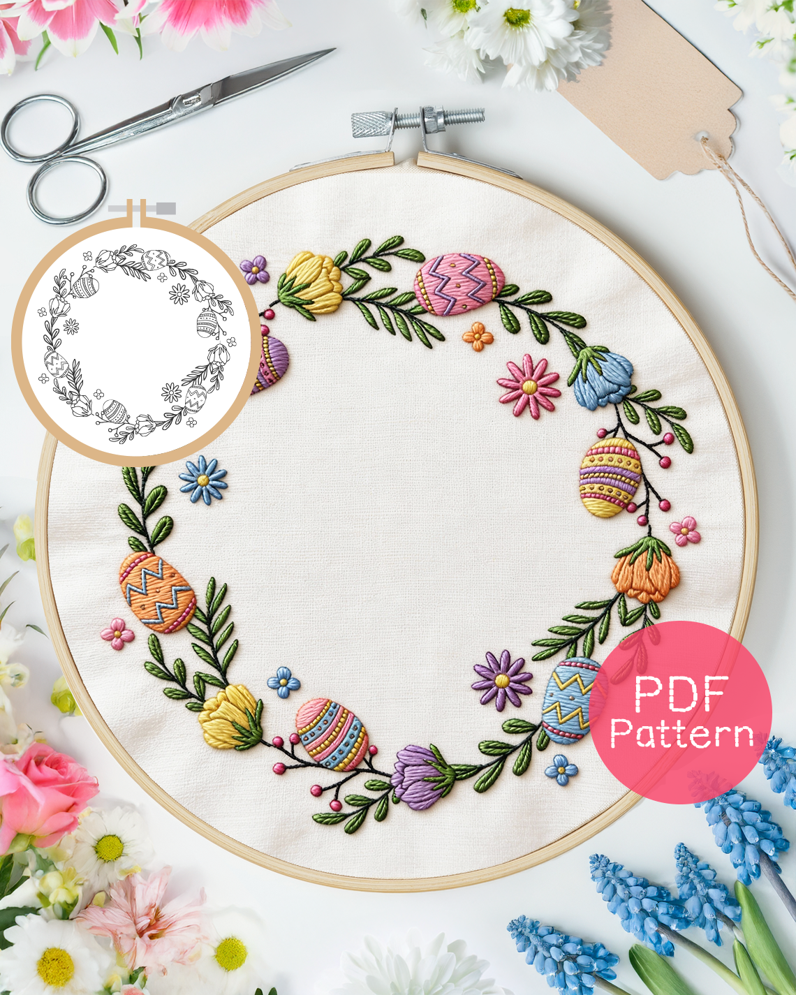Easter Wreath Embroidery Pattern