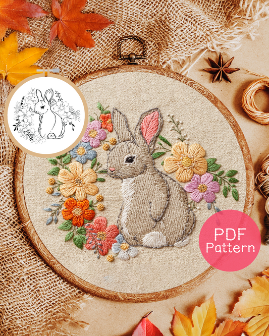 Flower Easter Rabbit Embroidery Pattern