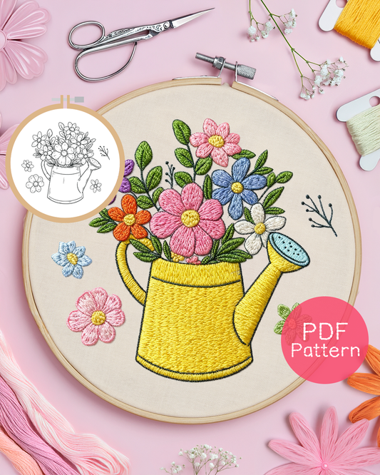 Watering Can Hand Embroidery Pattern