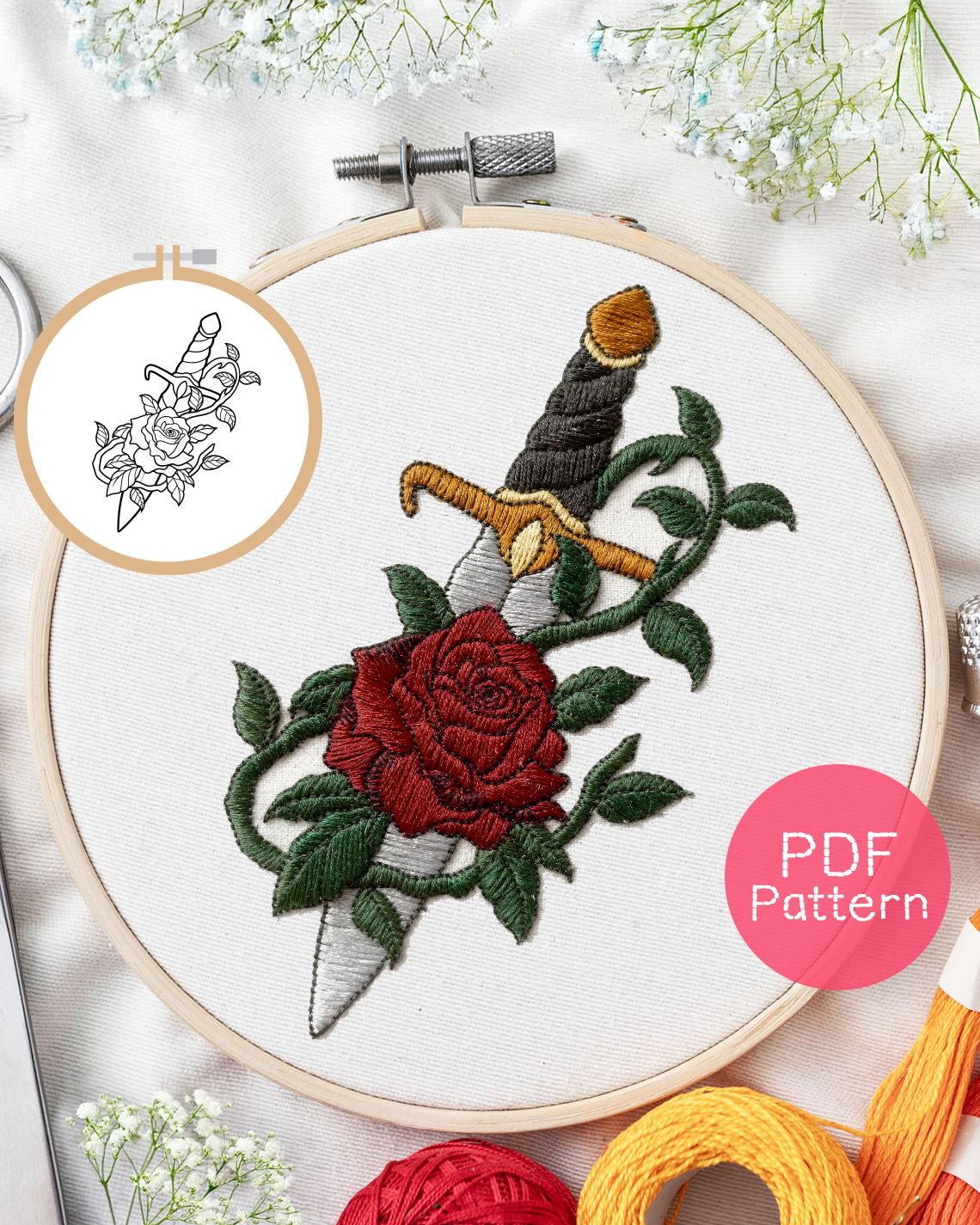 Stickmuster Rose Dagger