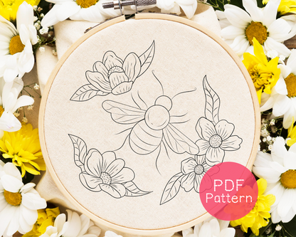 Stickmuster Biene und Blumen