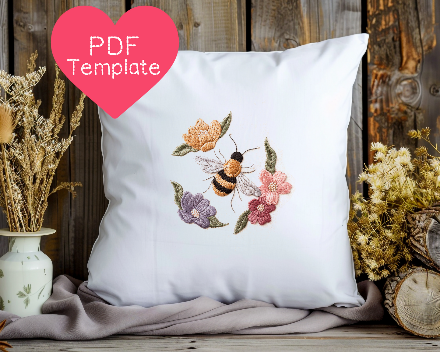 Stickmuster Biene und Blumen